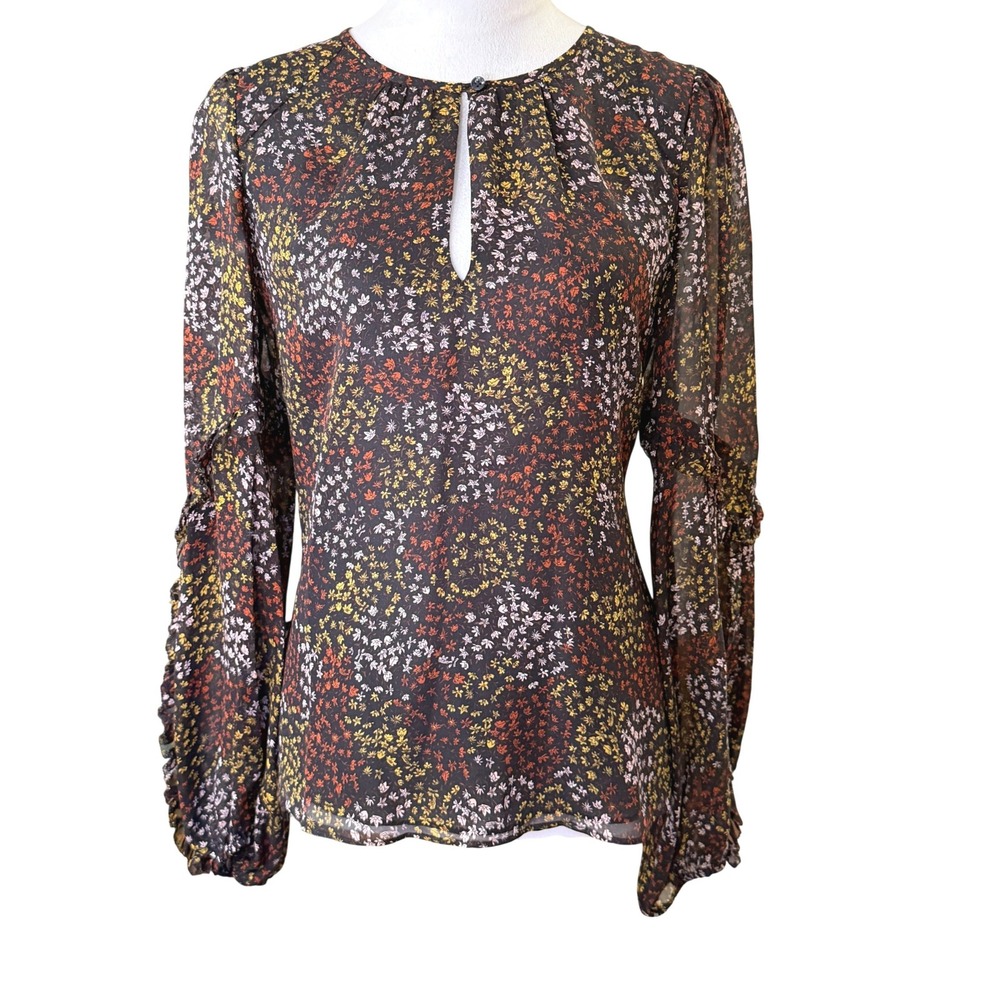 Joie Women Baltasar Floral Silk Blouse Ruffle Boho Long Sleeve S Fall Colors